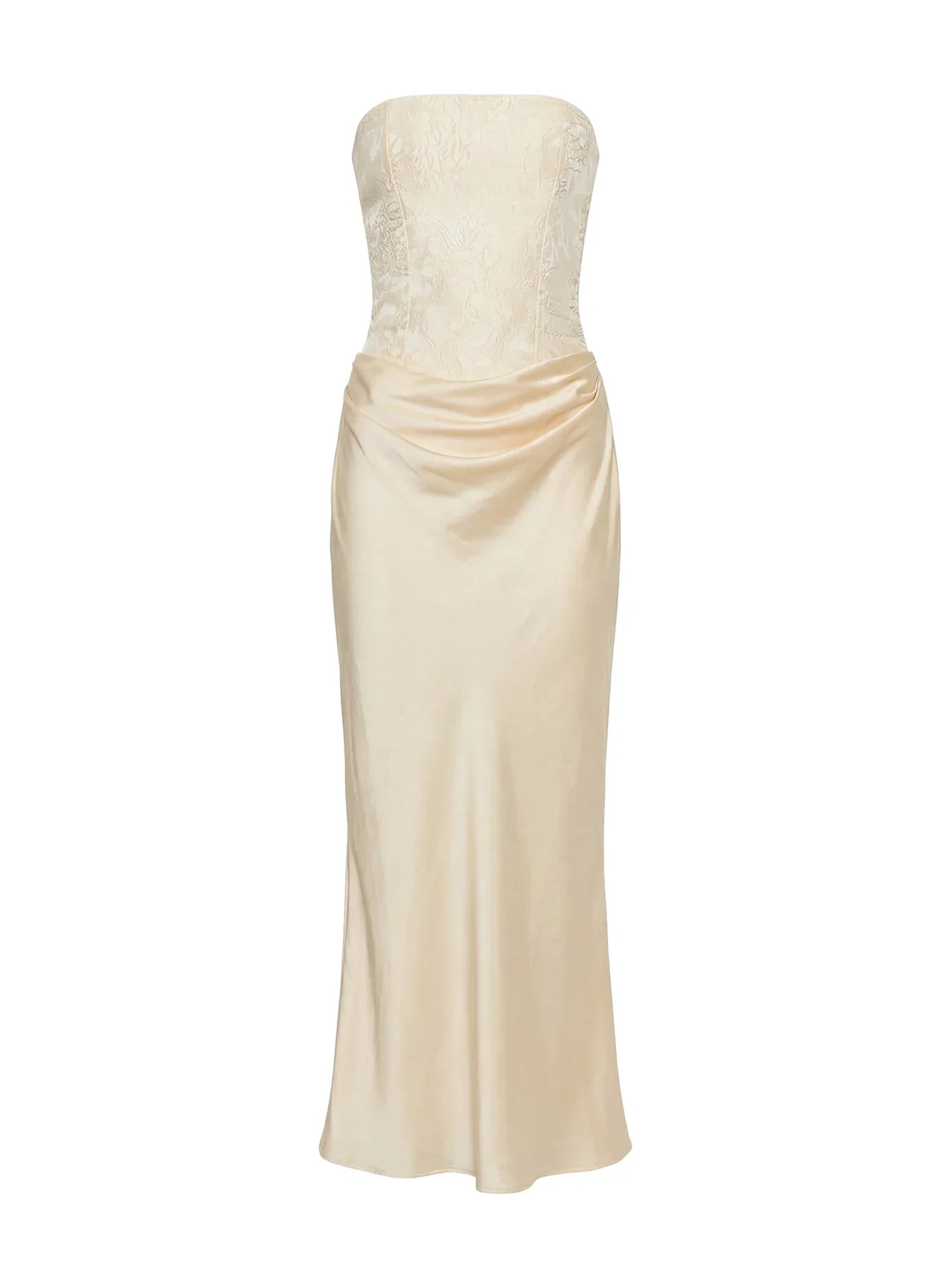 Jenevieve Strapless Drape Maxi Dress Lemon