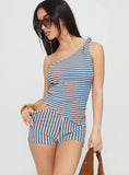 Zoraya One Shoulder Set Blue Stripe