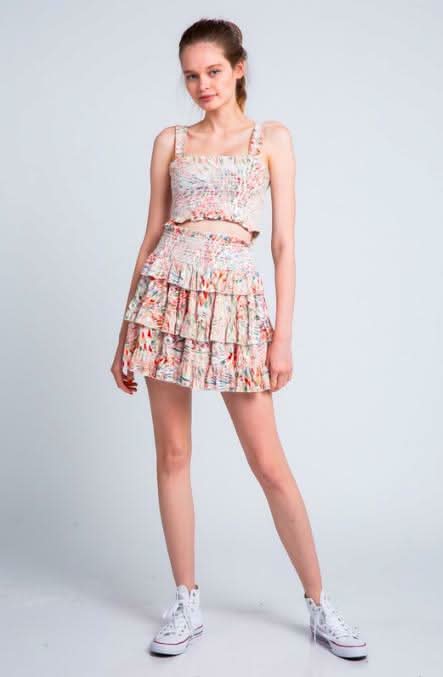 Faye Boho Print Two Piece Smocked Mini Dress