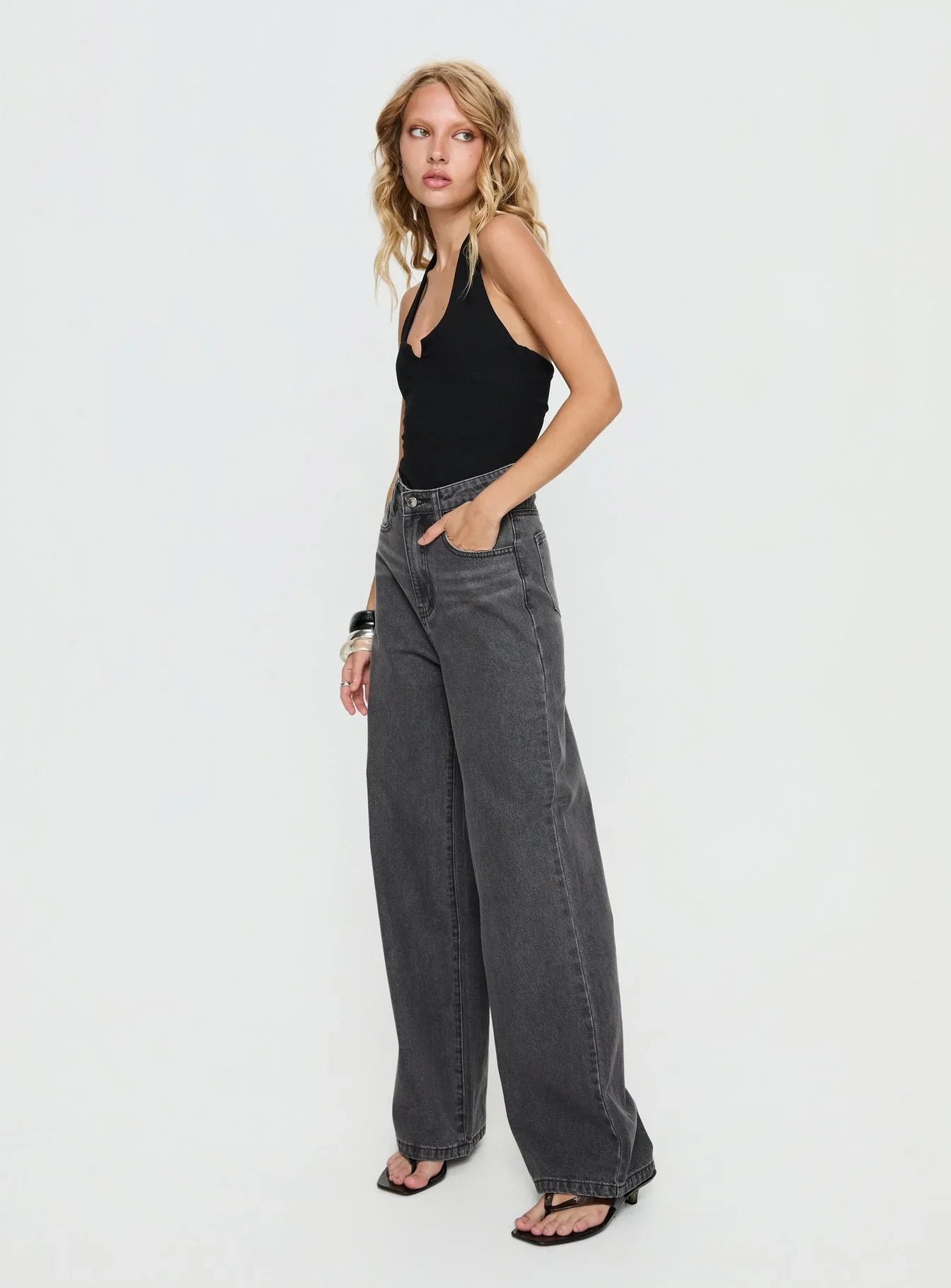Nicolo High Rise Straight Leg Jeans Washed Grey