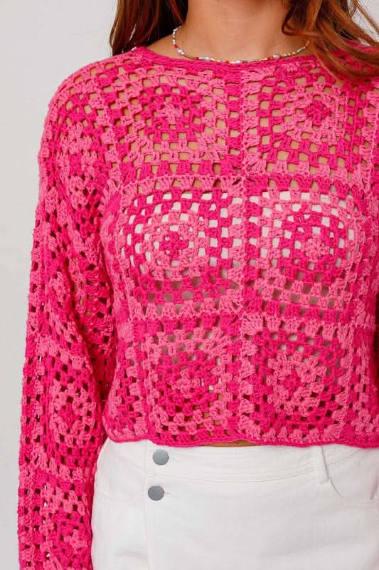 Judy Pink and Fuchsia Crochet Sweater