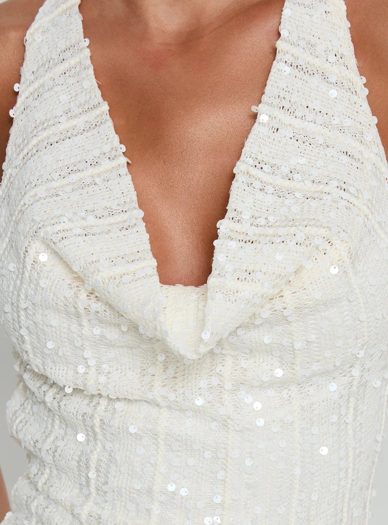 Kaimeila Halter Sequin Mini Dress Cream