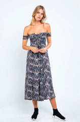 Allison Off the Shoulder Navy and Blush Print Jumpsuit
