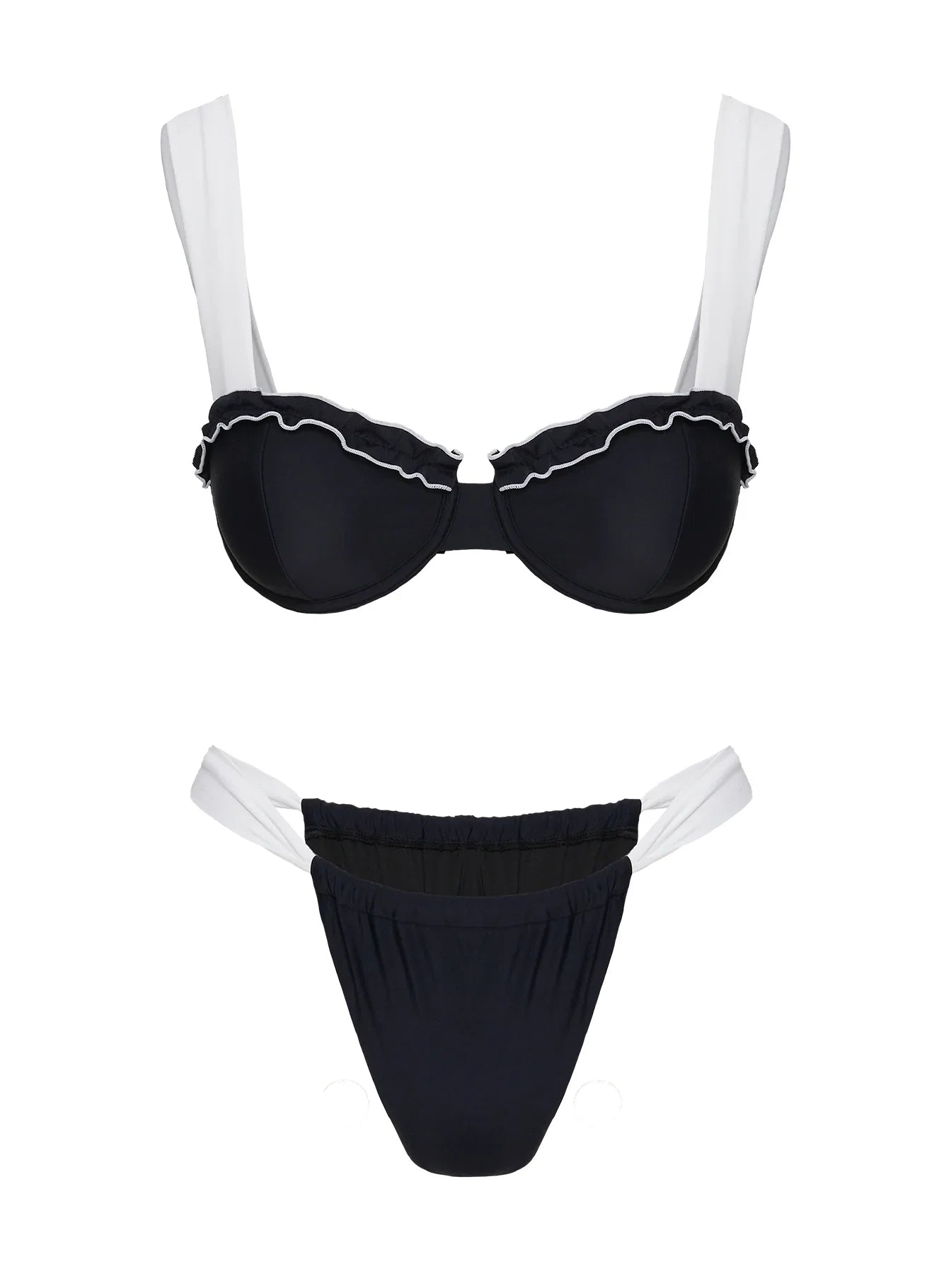 Summer Season Ruched Side Bikini Bottoms Black White