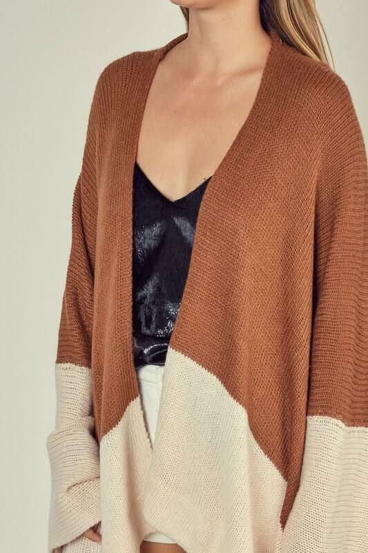 San Mateo Mocha Colorblock Poncho Cardigan