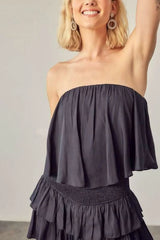 Monaco Vintage Black Strapless Ruffle Romper