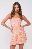 Molly Orange Floral Smocked Cutout Romper