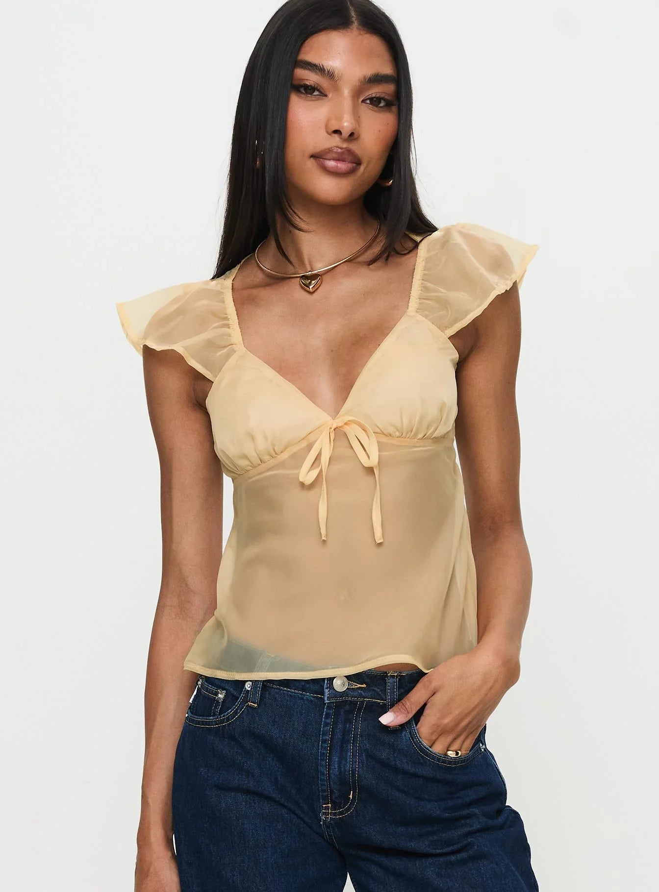 Keysia Cap Sleeve Sheer Top Apricot