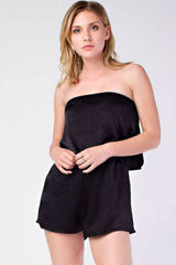 Selina Black Satin Strapless Romper