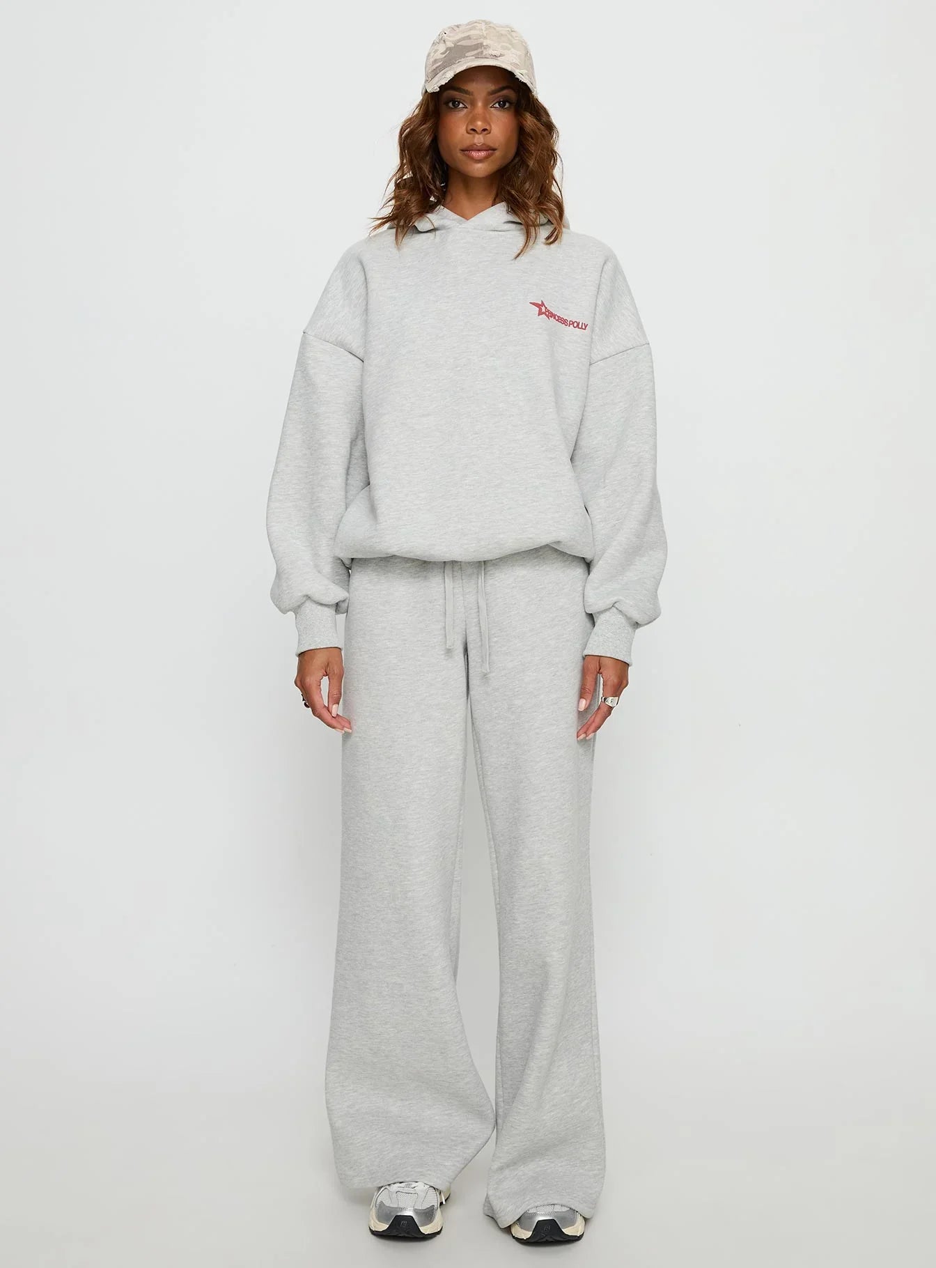 Princess Polly Stargirl Wide Leg Sweat Pants Grey Marle