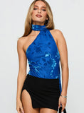 Frostbloom Scarf Neck Bodysuit Blue