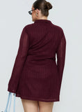 When You Sleep Long Sleeve Mini Dress Wine Curve