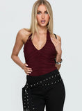 Eye Candy Ruched Bodysuit Burgundy