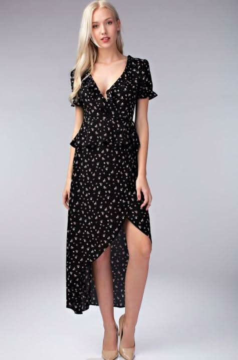 Becca Black Floral Two Piece Midi Dress