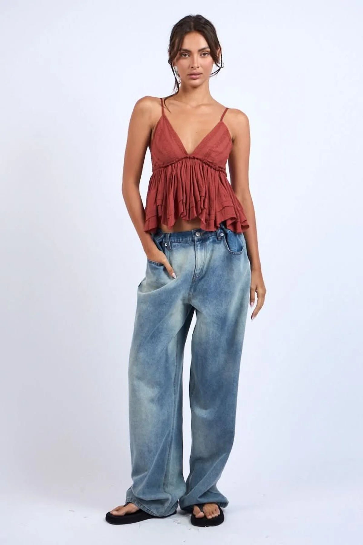 Lexi Cinnamon Ruffle Babydoll Cami Top