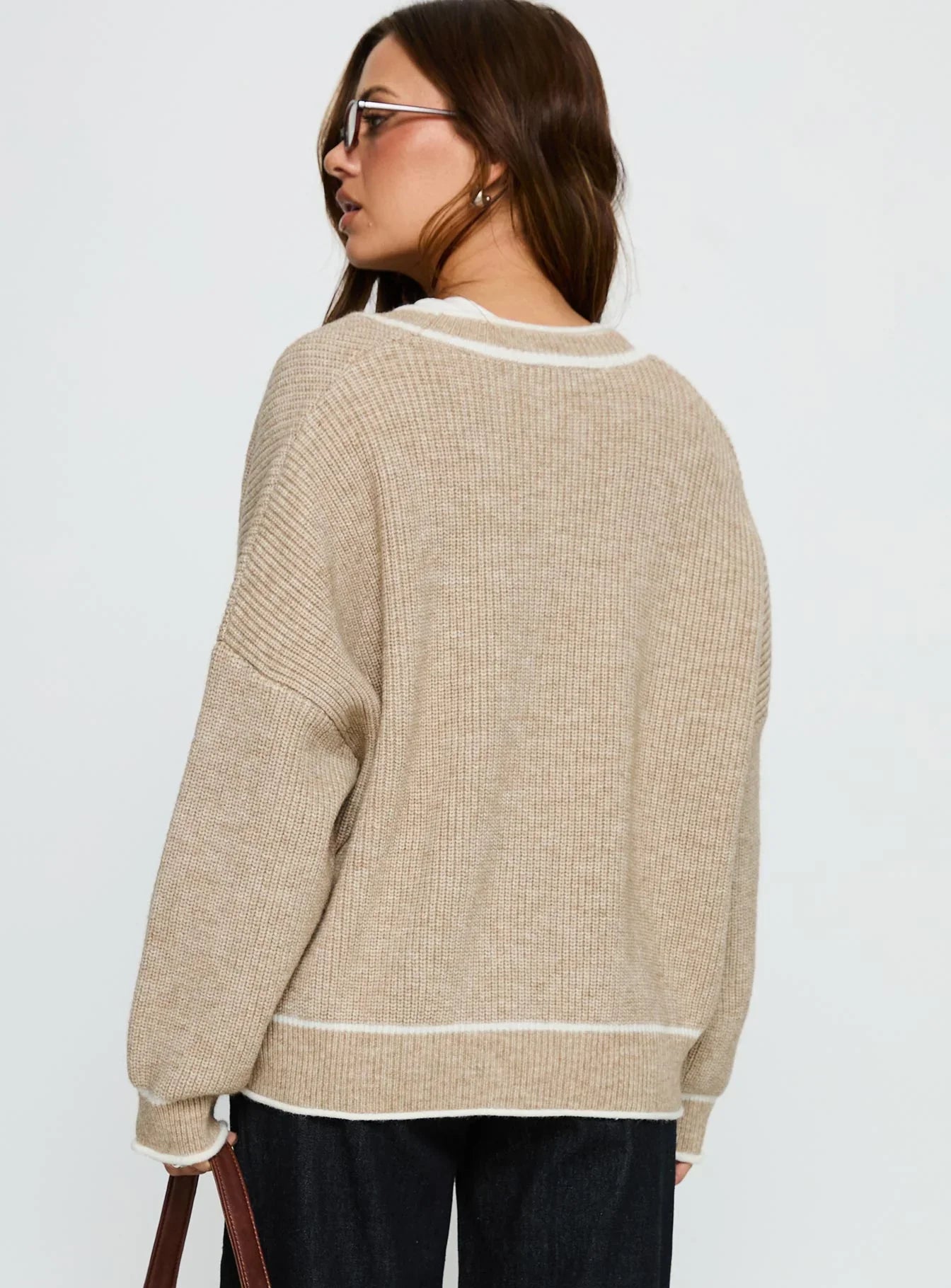Cressara Contrast Knit Cardigan Beige White