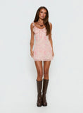 Dewdrops Chiffon Frill Mini Dress Pink Floral