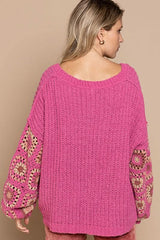 Marsha Pink Crochet Sleeve Sweater