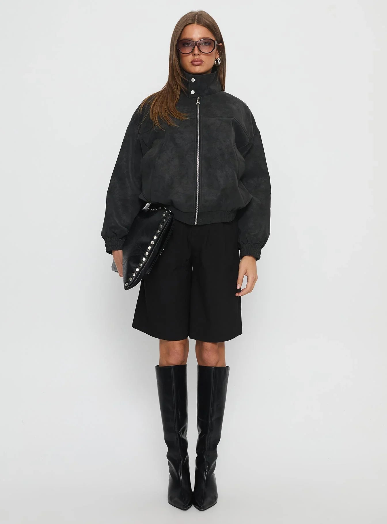 Ellissa Faux Suede Bomber Jacket Black