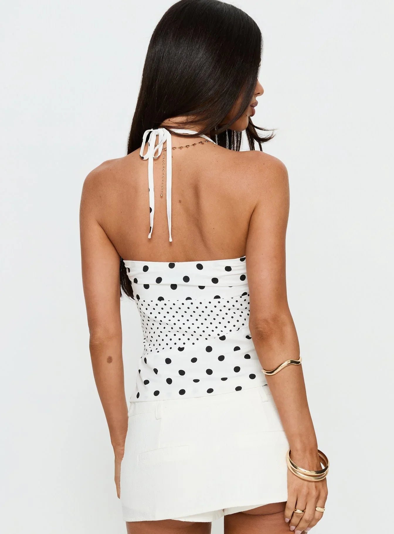 Marguerite Halter Top White Polka