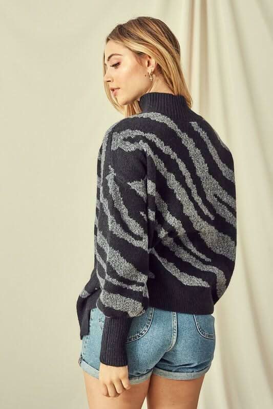 Jordan Black and Grey Zebra Turtleneck Sweater