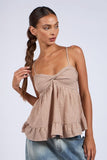 Gracie Brown Gingham Babydoll Twist Top
