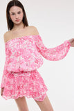 Pixie Pink Floral Off The Shoulder Romper Dress