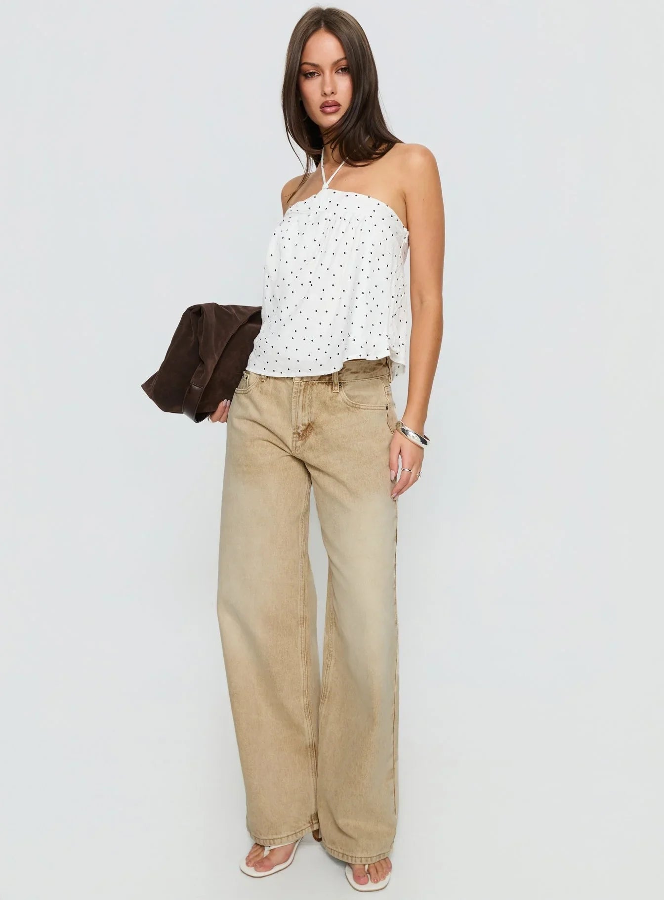 Moonlit Top White Polka