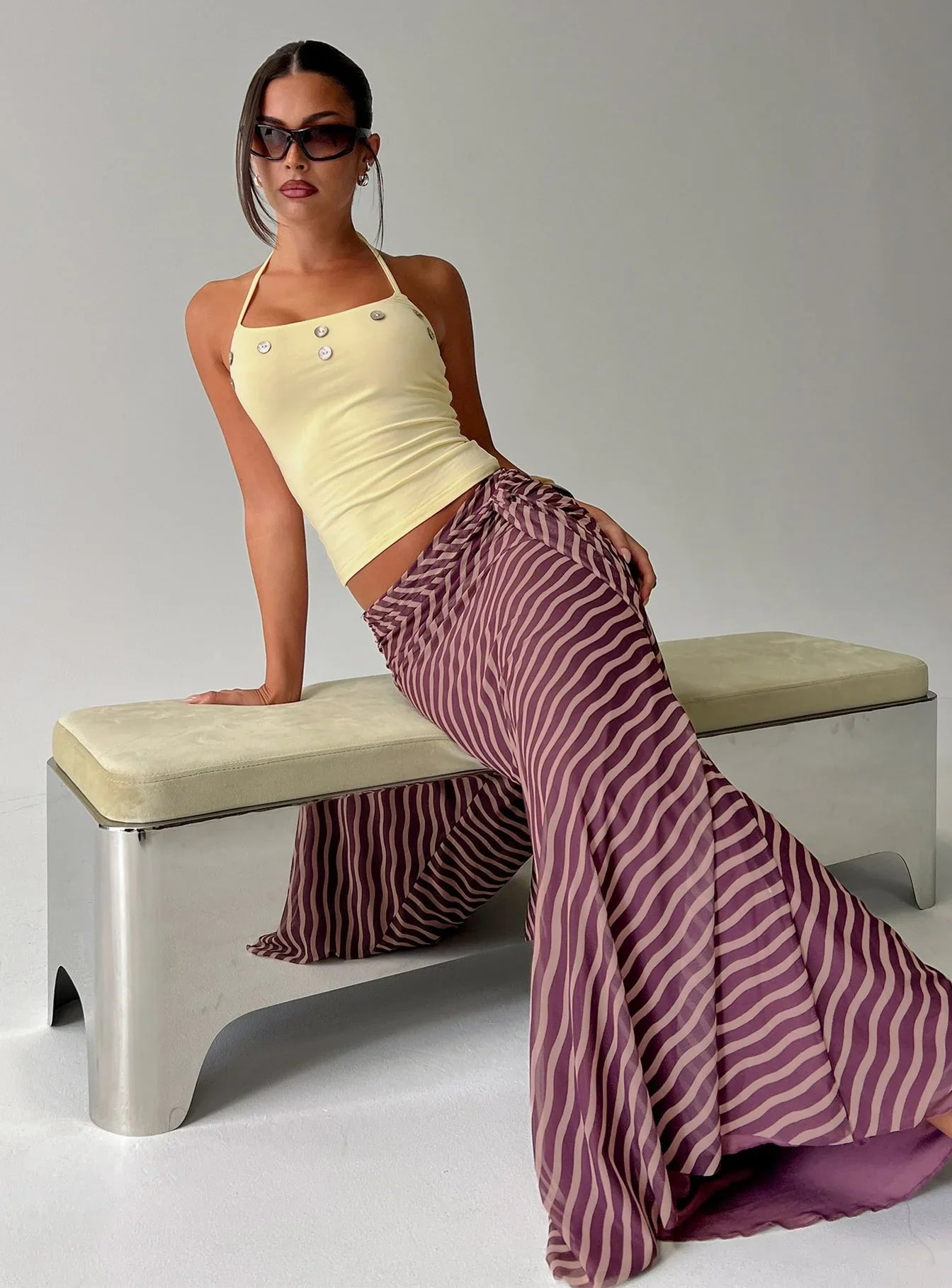 Lysandra Button Halter Top Butter Yellow