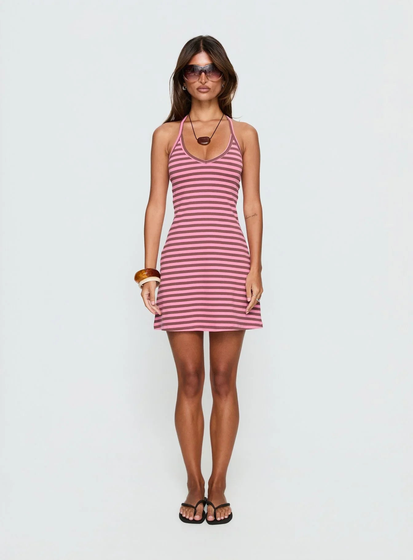 Klova Halter Mini Dress Pink Stripe