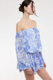 Pixie Blue Floral Off The Shoulder Romper Dress