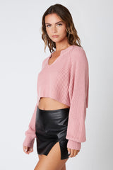 Day Off Mauve Pink Notched Neck Sweater