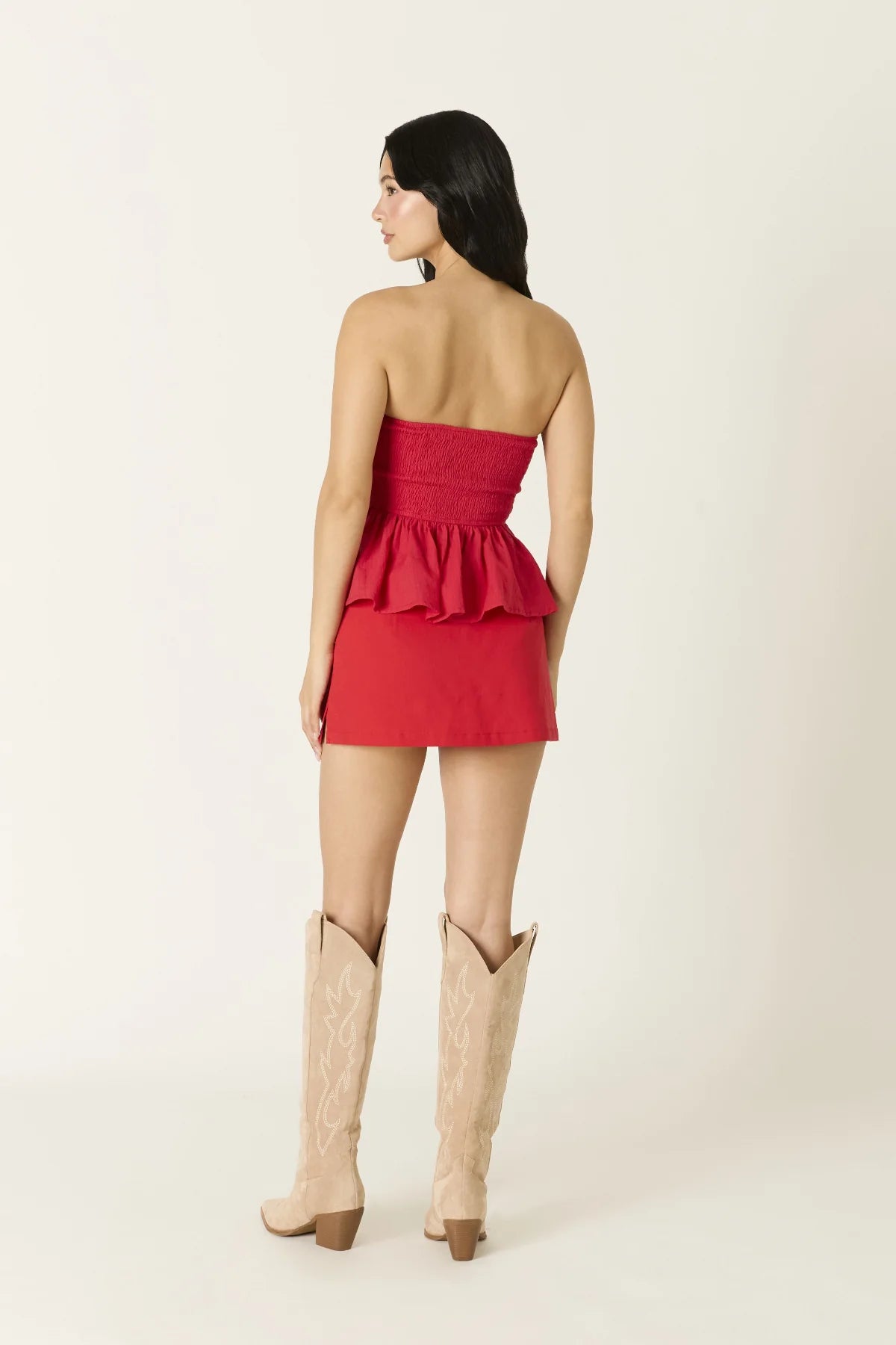 Genevieve Red Peplum Tube Top