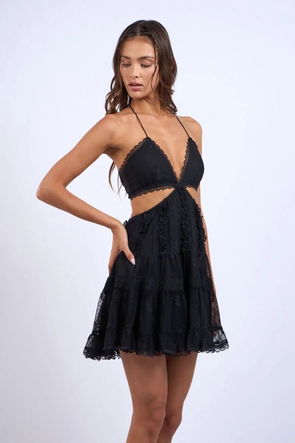Garden Muse Black Lace Halter Dress