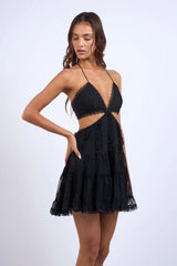 Garden Muse Black Lace Halter Dress