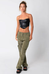 Hot Girl Black Vegan Corset Crop