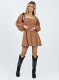 Lets Dance Mini Long Sleeve Dress Rust