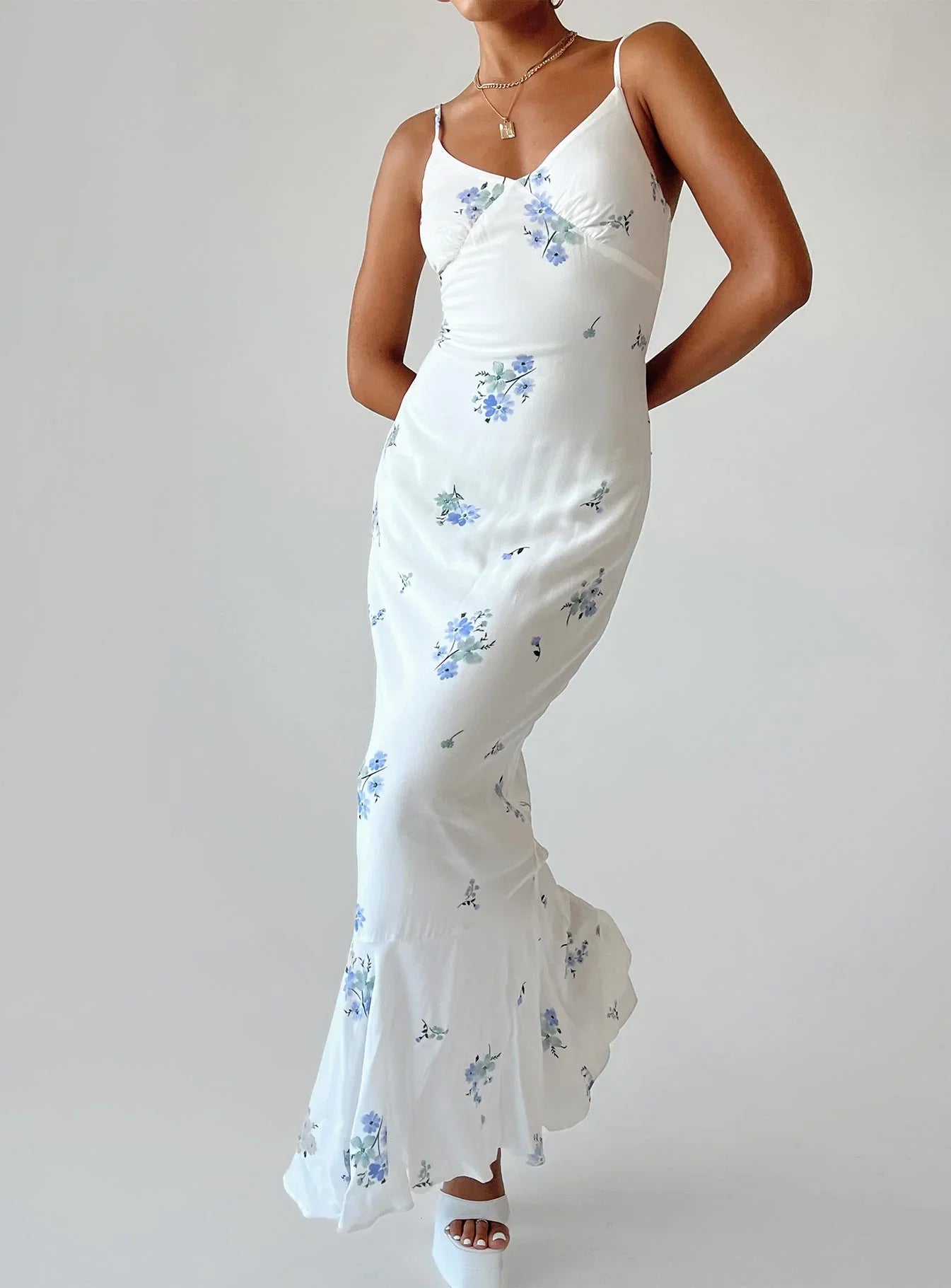 Sing Along Maxi Dress White Blue