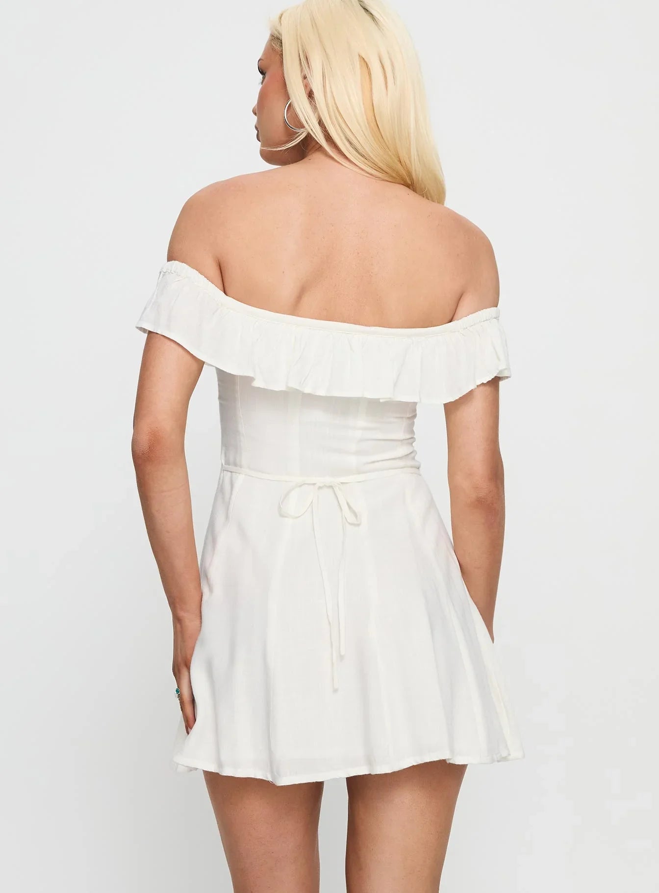 Corail Off Shoulder Frill Mini Dress White