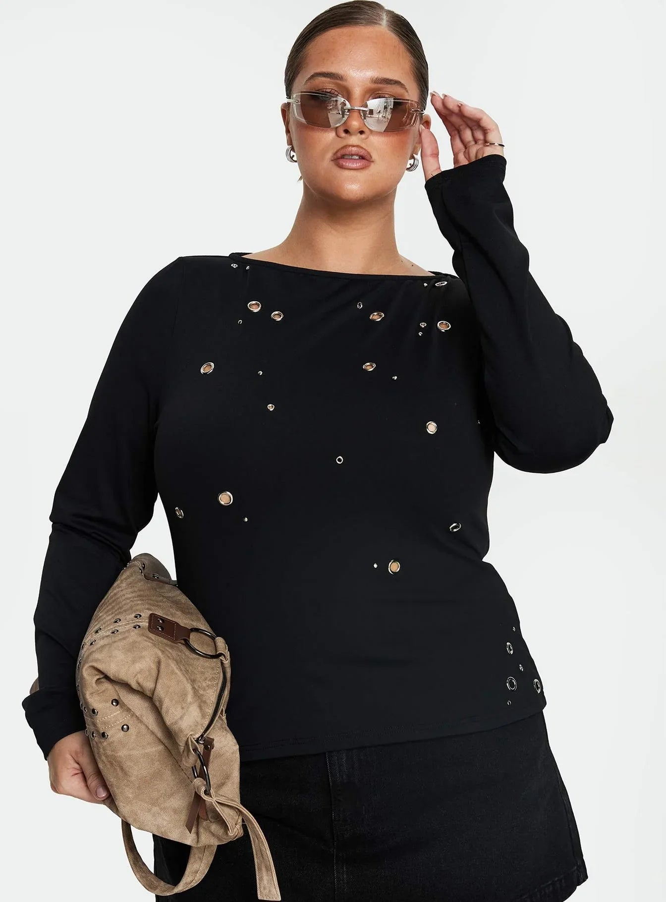 Ryka Long Sleeve Eyelet Top Black Curve
