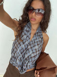 Aldana Plunge Neck Top Multi Check