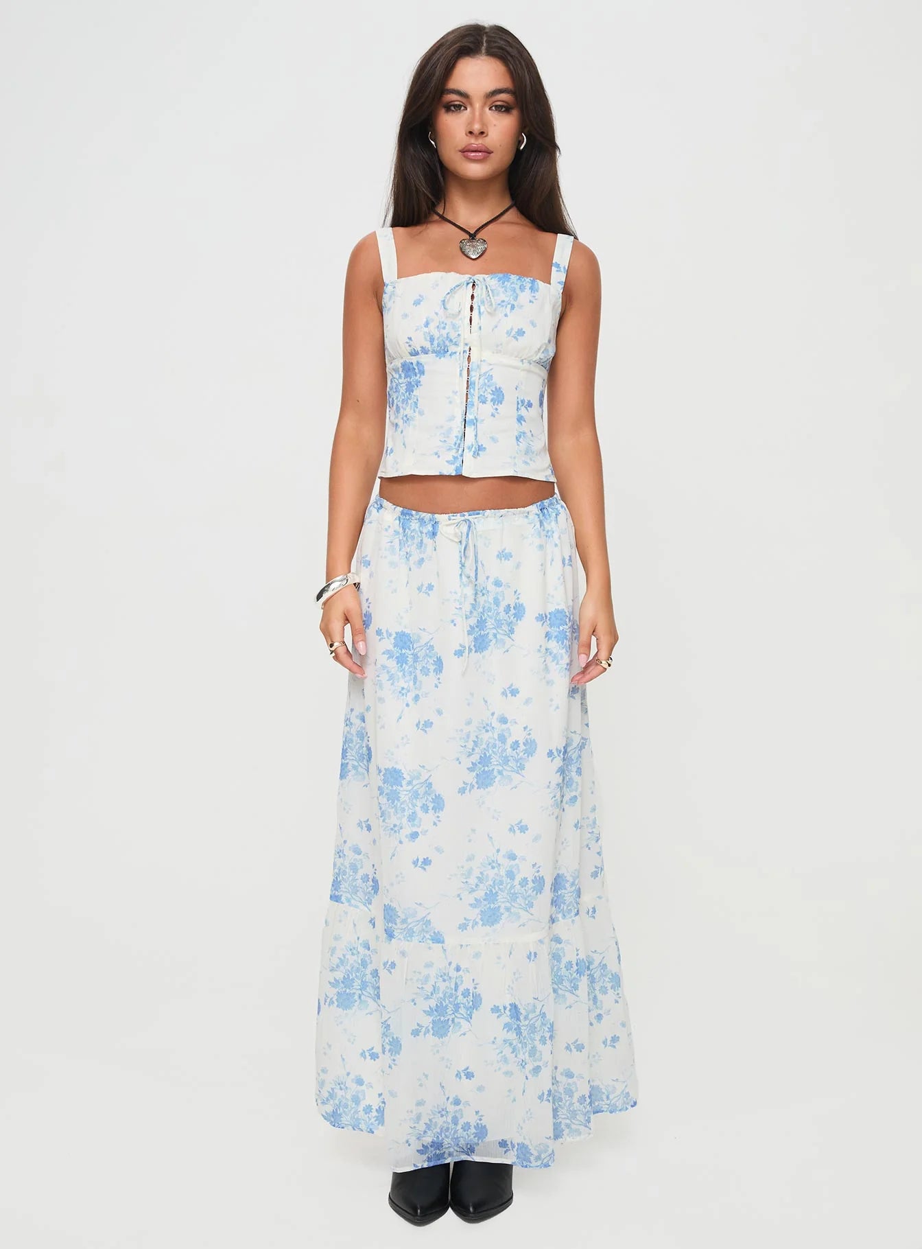 Modern Girl Maxi Skirt White Blue Floral