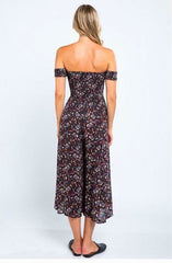 Allison Off the Shoulder Black Floral Print Jumpsuit
