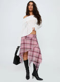 Anali Asymmetrical Midi Skirt Pink Multi Check