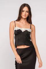 Lucy Black and White Lace Satin Cami Top