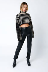 Marla Black Natural Striped Cropped Turtleneck Sweater