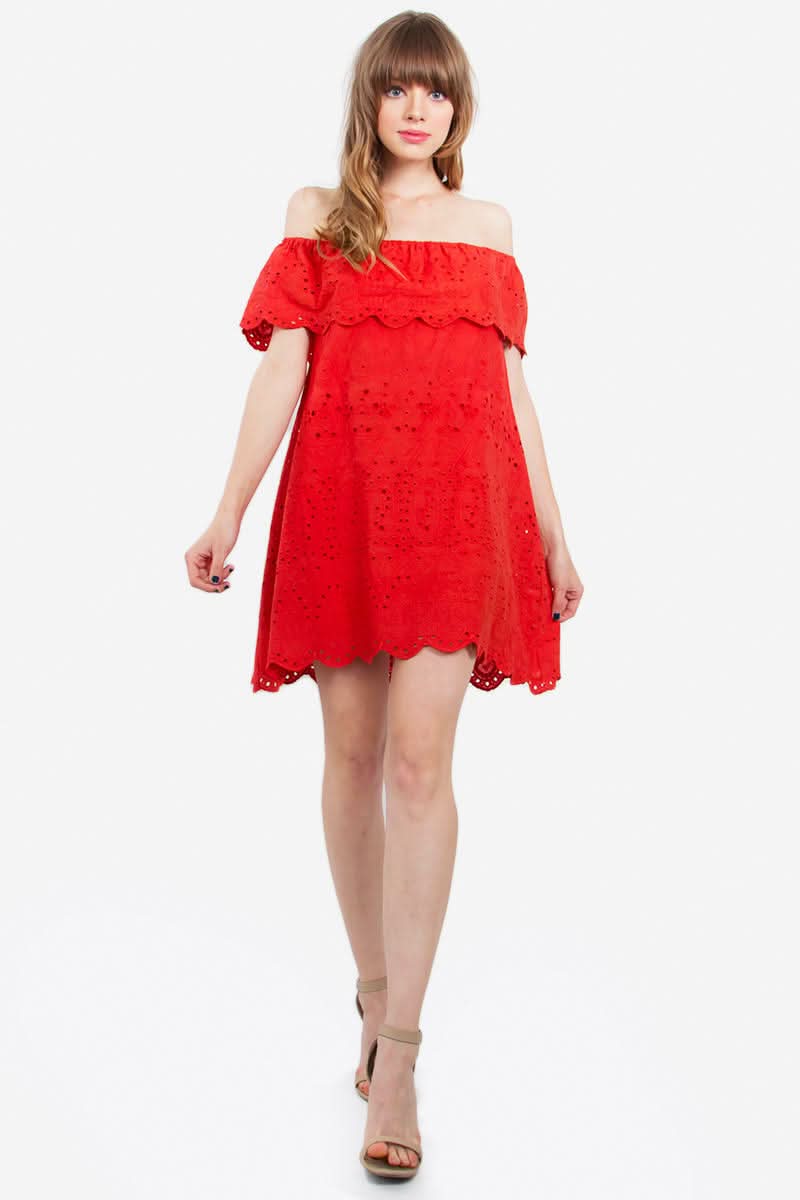 Alegre Red Off The Shoulder Ruffle Dress