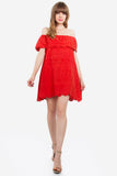 Alegre Red Off The Shoulder Ruffle Dress