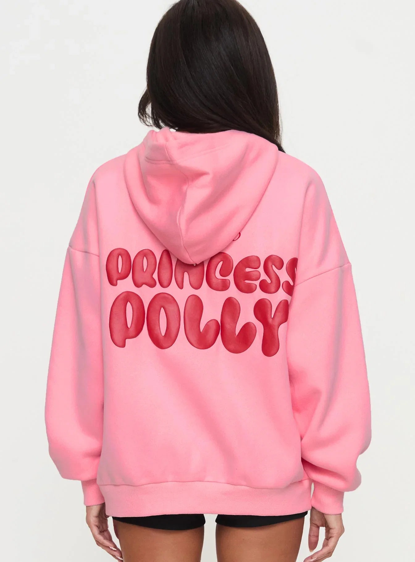 Princess Polly Hooded Sweatshirt Bubble Text Pink Red