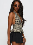Perpetua Halter Neck Top Brown Black Check